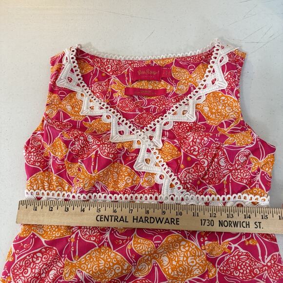 Lilly Pulitzer Jubilee Catherine Bell A-Line Dress Sz 6 Pink Lace Trim Tropical - Picture 14 of 15